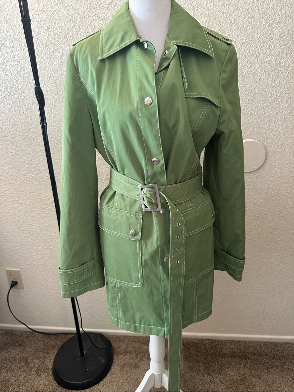 Michael Kors Green Belted Trench Coat